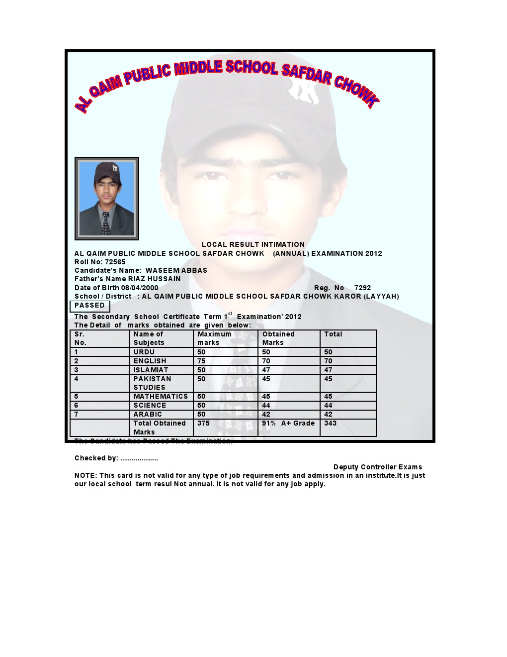 Al qaim result card symple
